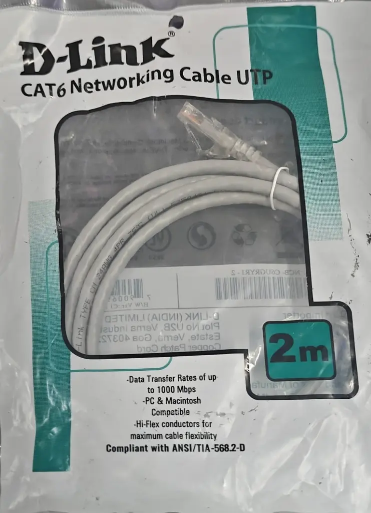 D-Link CAT6 RJ45 Networking Cable UTP,  2 Meter