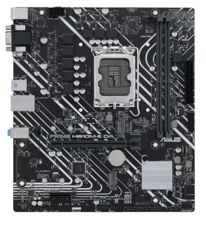 ASUS Prime H610M-E D4 Intel Lga 1700 Mic-ATX Motherboard with Ddr4, Pcie 4.0, Dual M.2 Slots, Realtek 1 Gb Ethernet, Displayport, Hdmi, D-Sub, USB 3.2 Gen 1 Ports, Sata 6 Gbps, Com Header, RGB Header