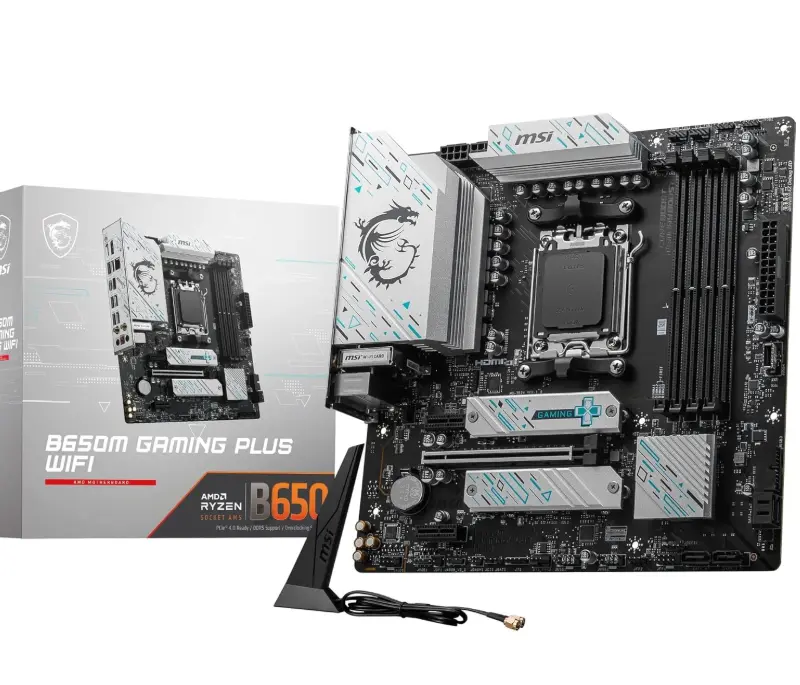 MSI B650M Gaming Plus WiFi Motherboard, mATX - Supports AMD Ryzen 7000 Series Processors, AM5, DDR5 Memory Boost 7800+MHz/OC, 1 x PCIe 4.0 x16, 2 x M.2 Gen4