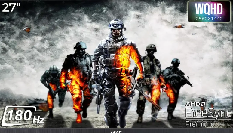 Acer Nitro Xv272U V3 27 Inch IPS Wqhd 2560 X 1440 Pixels Gaming Backlight Led LCD Monitor|Delta E<1,Dci-P3 95%|180Hz Refresh Rate,0.5Ms Resonse Time|HDR 400|AMD Free Sync|Eyesafe Certified,Black